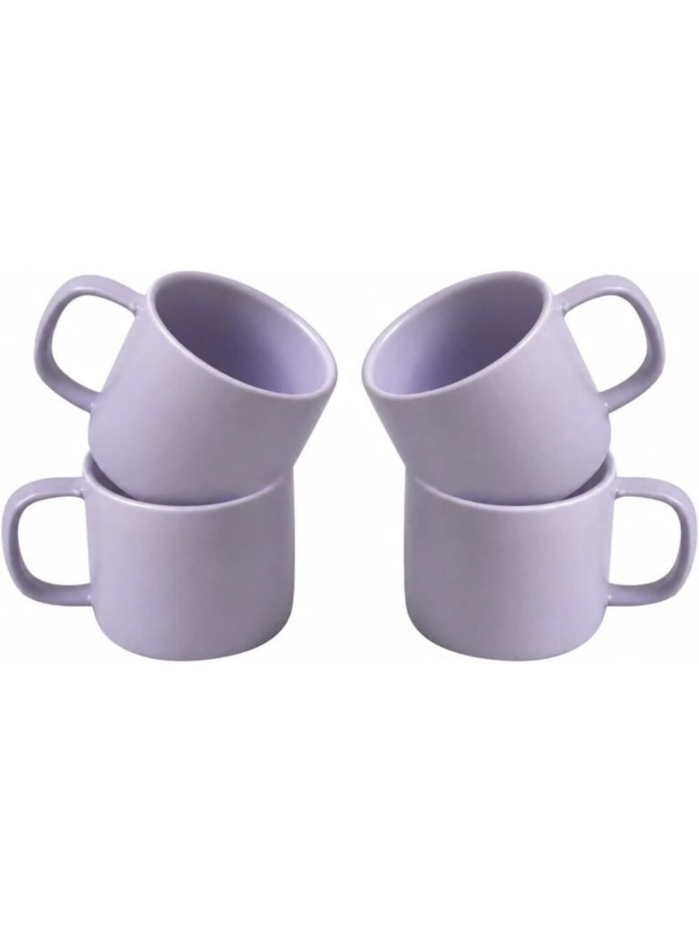 Set of 4 Purple Matte Ceramic Coffee Mugs, 11 oz, Stylish Cups with Handles